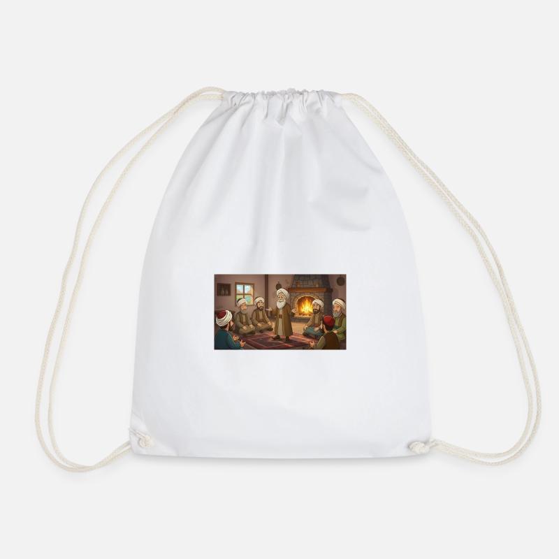 Wisdom by the fireplace: The wise narrator - Drawstring Bag - white