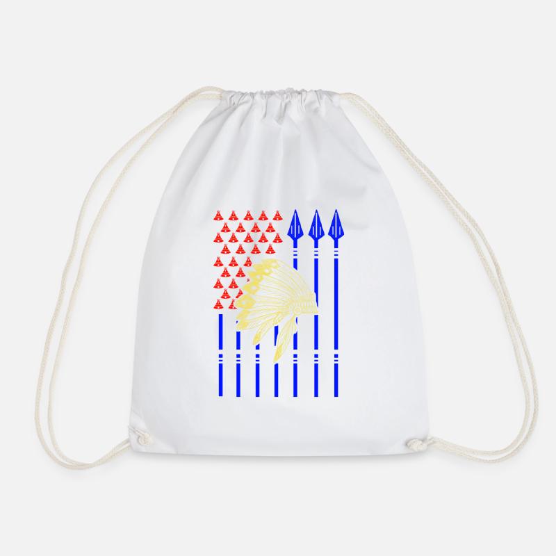 USA Native American with flag - Drawstring Bag - white