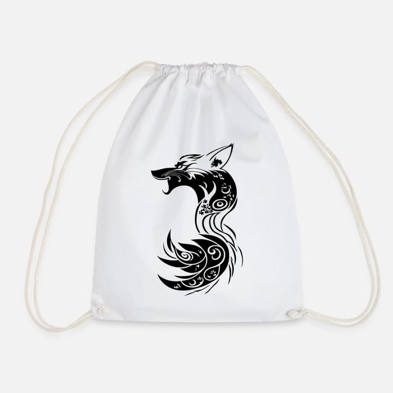 Black Tribal Fantasy Fox - Drawstring Bag - white