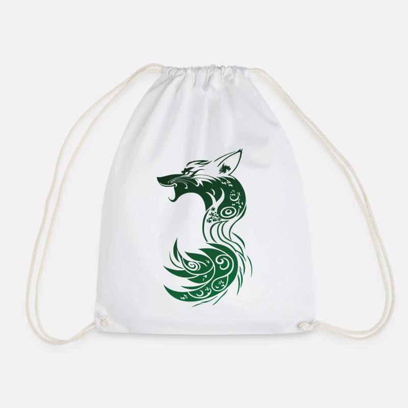 Green Tribal Fantasy Fox - Drawstring Bag - white