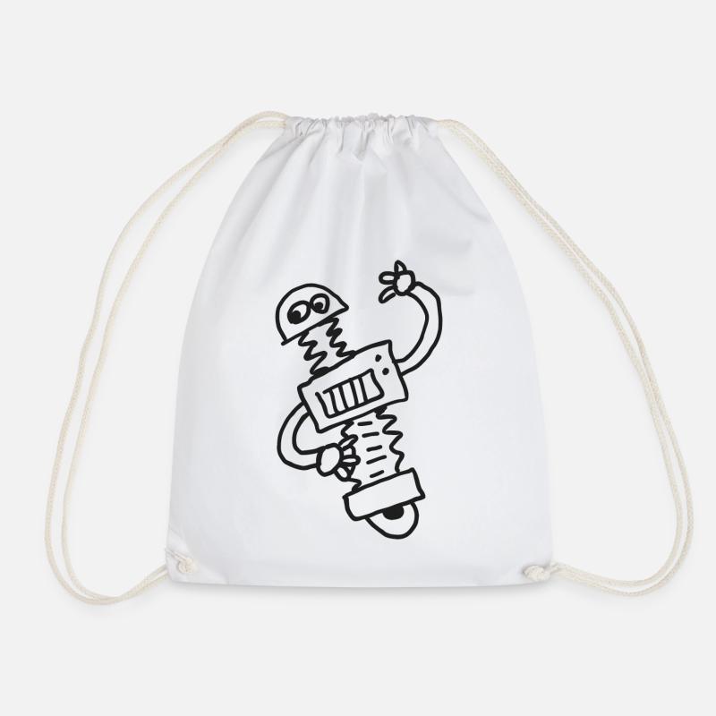 Spiral Cable Robot Drawing - Drawstring Bag - white