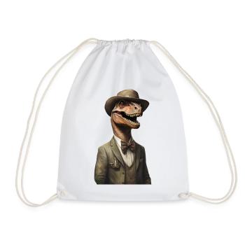 Dapper Dinosaur Portrait - Drawstring Bag - white - Front