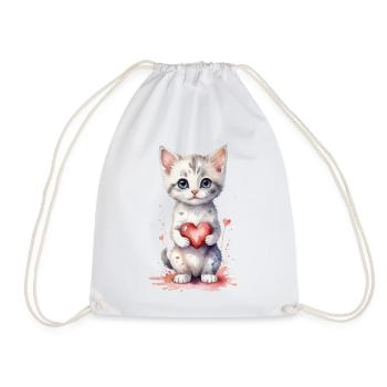 Purrfect Love - Katze mit Herz Aquarell - Turnbeutel - Weiß - Vorne
