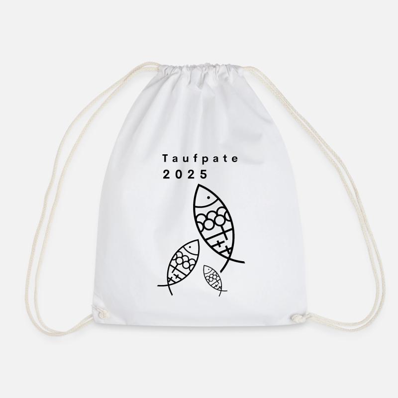 Taufpate 2025 3 Fische Kreuze minimalistisch - Turnbeutel - Weiß