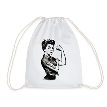 Strong Woman GRL PWR Rockabilly Biceps Arm Gift - Drawstring Bag - white - Front