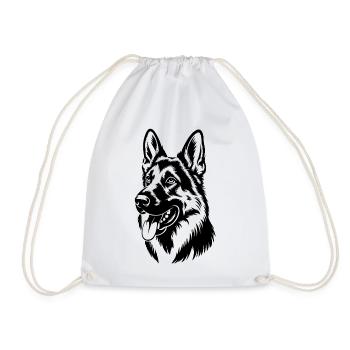 German Shepherd Head Illustration - Drawstring Bag - white - Front