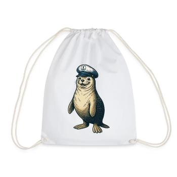Seal with captain's cap - Drawstring Bag - white - Front