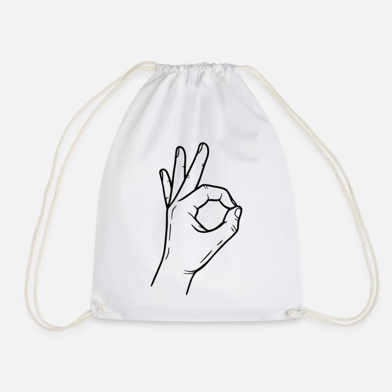 OK Hand Signals – Perfect Symbol - Drawstring Bag - white