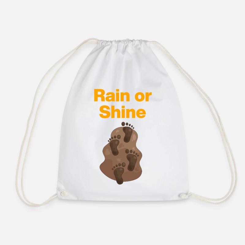 Rain or Shine, Mud Feet! Dancing in the Mud, Festival - Drawstring Bag - white