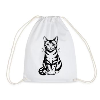 cat - Drawstring Bag - white - Front