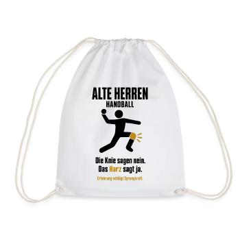 Alte Herren Handball – Die Knie sagen nein - Turnbeutel - Weiß - Vorne
