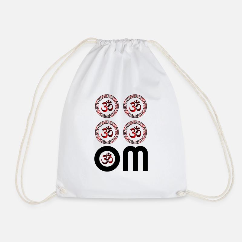 Red OM, Om, Hindu Om, Om Symbol, Yoga, OM - Drawstring Bag - white
