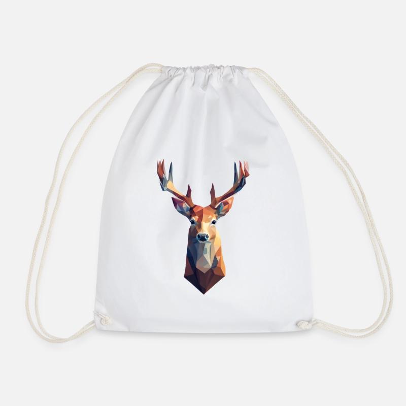 Deer - Polygon Art - Drawstring Bag - white