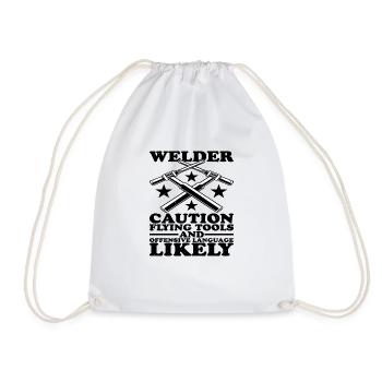 Welder, Flying Tools And Offensive Language 2 - Drawstring Bag - white - Front