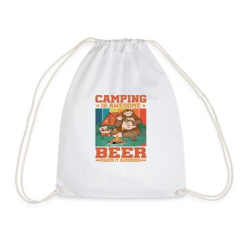 Camping Is Awesome, Beer Makes It Awesomer 2 - Drawstring Bag - white - Front