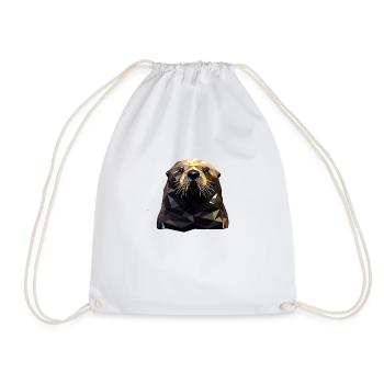 Geometric Style Sea Otter - Drawstring Bag - white - Front