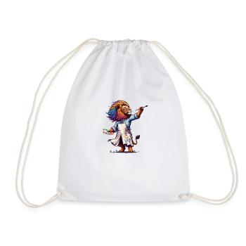 Cute Lion Artist - Drawstring Bag - white - Front