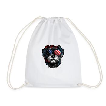 Shih Tzu with American Sunglasses - Drawstring Bag - white - Front