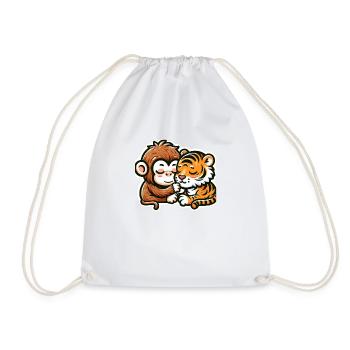 Cuddling Monkey And Tiger In Love - Drawstring Bag - white - Front