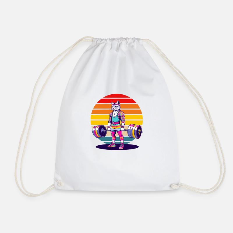 Rainbow Cat Deadlifting in the Gym - Turnbeutel - Weiß