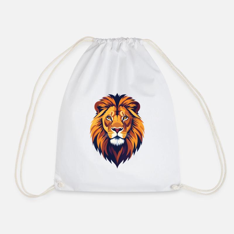 Mighty Lion Head Illustration Lion Head Motif - Drawstring Bag - white