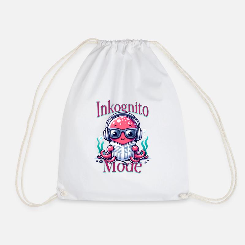 Incognito Mode – Cute Squid with Style - Drawstring Bag - white
