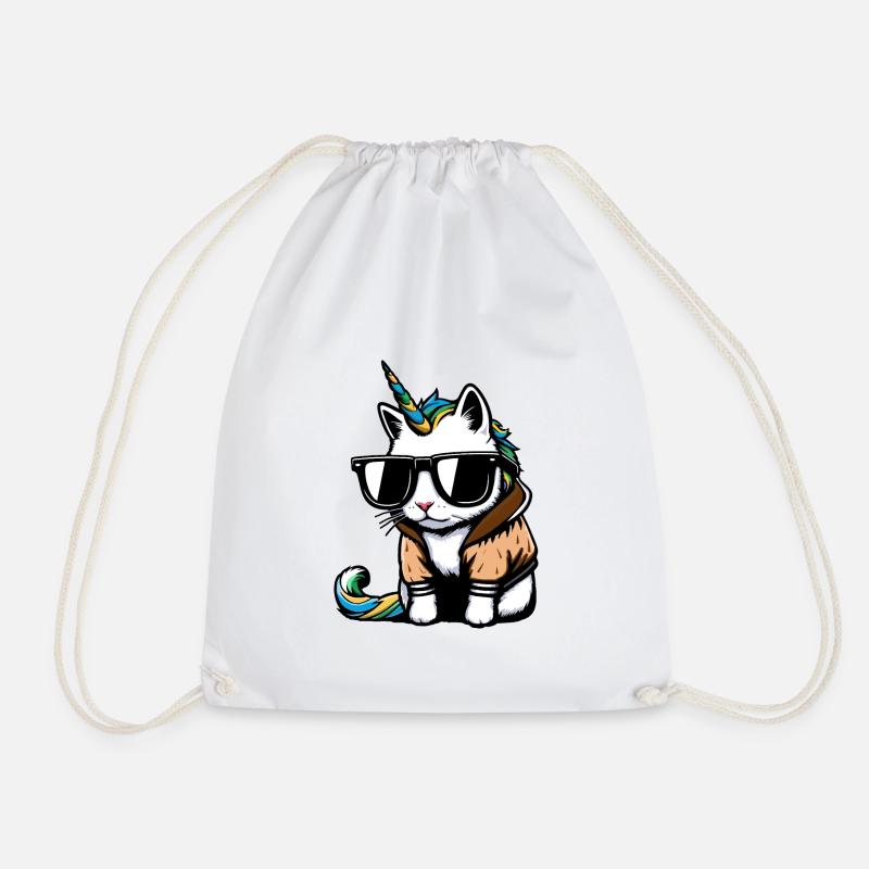 Unicorn Cat - Drawstring Bag - white