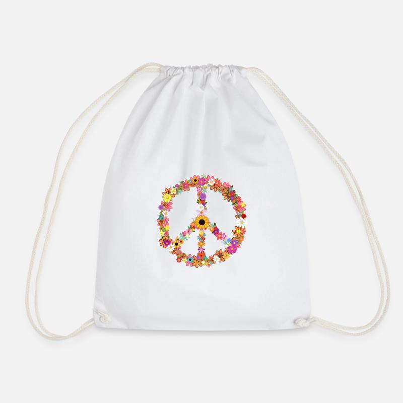 Peace symbol mit Blummen Hippie - Turnbeutel - Weiß
