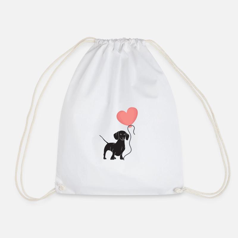 Dog / Dachshund with Heart Balloon - Drawstring Bag - white