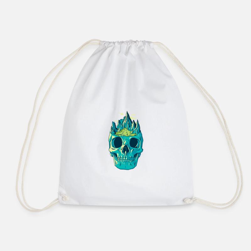 Skull with nature, mountains and forest - Drawstring Bag - white