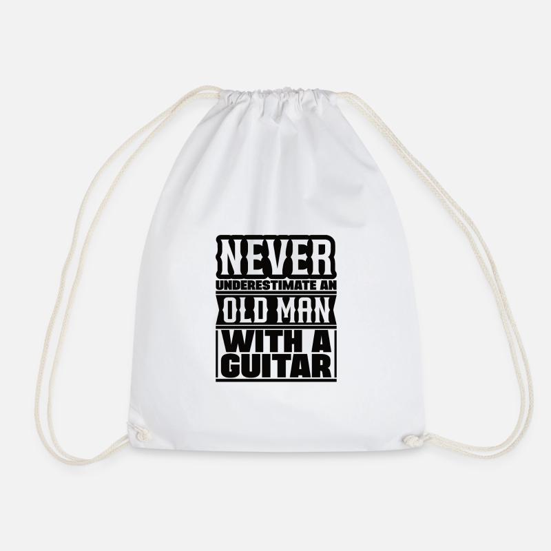 Never underestimate an old man with guitar - Drawstring Bag - white