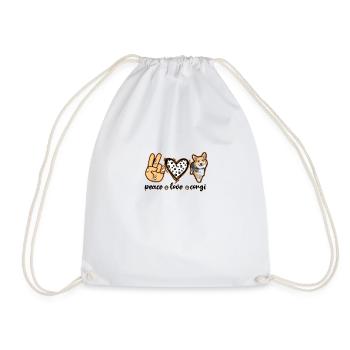 Peace Love Corgi - cute small dogs - Drawstring Bag - white - Front