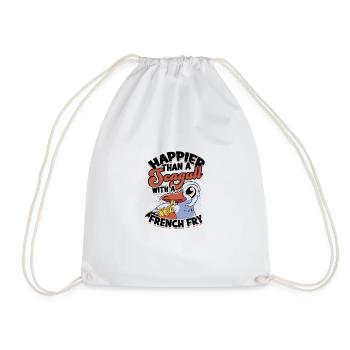 Happier than a seagull with a french fry - food - Drawstring Bag - white - Front