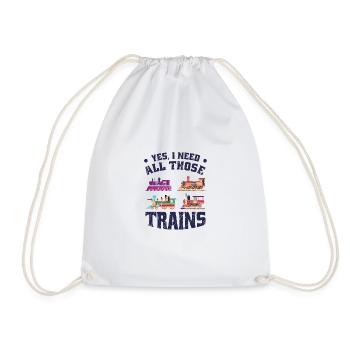 Yes, I need all those trains - HO scale model - Drawstring Bag - white - Front