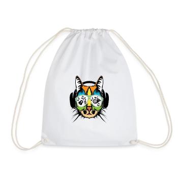 Music Lover Cat - Drawstring Bag - white - Front