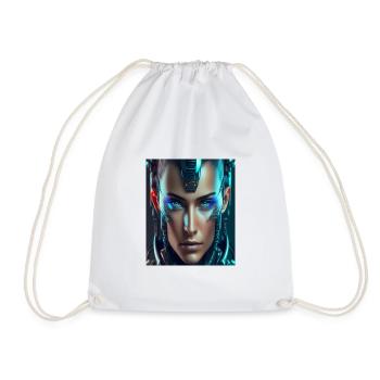 Cyborg face half human futuristic - Drawstring Bag - white - Front