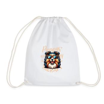 Shetland Sheepdog Sheltie With Sunglasses - Drawstring Bag - white - Front