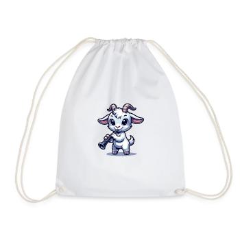Cute Goat Playing Clarinet Farm Motif - Drawstring Bag - white - Front