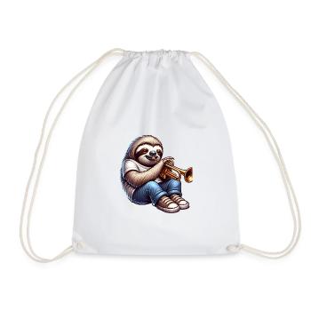 Cool Sloth Trumpeter Music Design - Drawstring Bag - white - Front