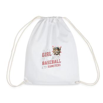 Girl Loves Baseball Hamster Sports - Drawstring Bag - white - Front