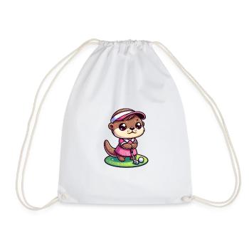 Funny Girl Otter Golfer Golf Golfing Fun - Drawstring Bag - white - Front