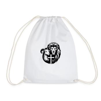 Christian Clothing Lion and Lamb with Cross - Drawstring Bag - white - Front