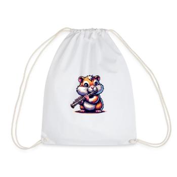 Funny Hamster With Flute Illustration - Drawstring Bag - white - Front