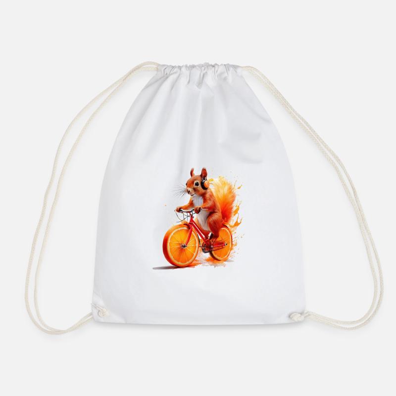 Squirrel Bicycle Headphones Orange Juice - Drawstring Bag - white