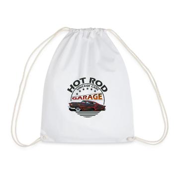 hot rod vintage garage old car logo muscl - Drawstring Bag - white - Front