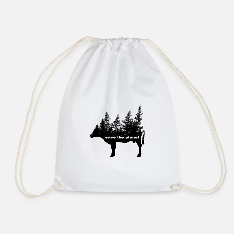 Save the Planet - Vegan Environmental Protection Cow Forest - Drawstring Bag - white