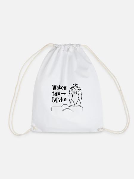 Bird on camera watch the birdy logo - Drawstring Bag - white