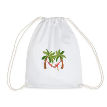girl hammock vacation palm tree sleep sleeps nap hu - Drawstring Bag - white - Front