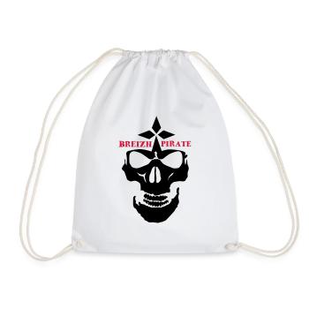 breizh pirate skull and crossbones ermine - Drawstring Bag - white - Front