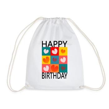 Birthday. HAPPY BIRTHDAY. Happy birthday. - Drawstring Bag - white - Front